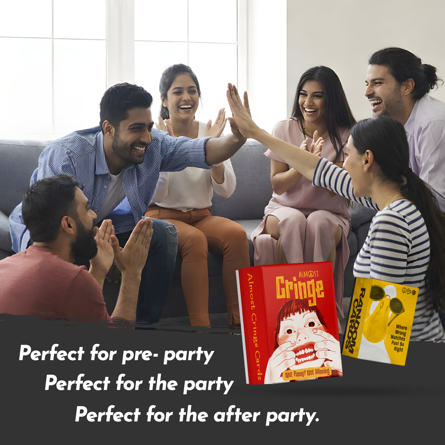 Ha Ha Hippie Box with friends enjoying party games, best funny card games for game night, pre party and after party fun