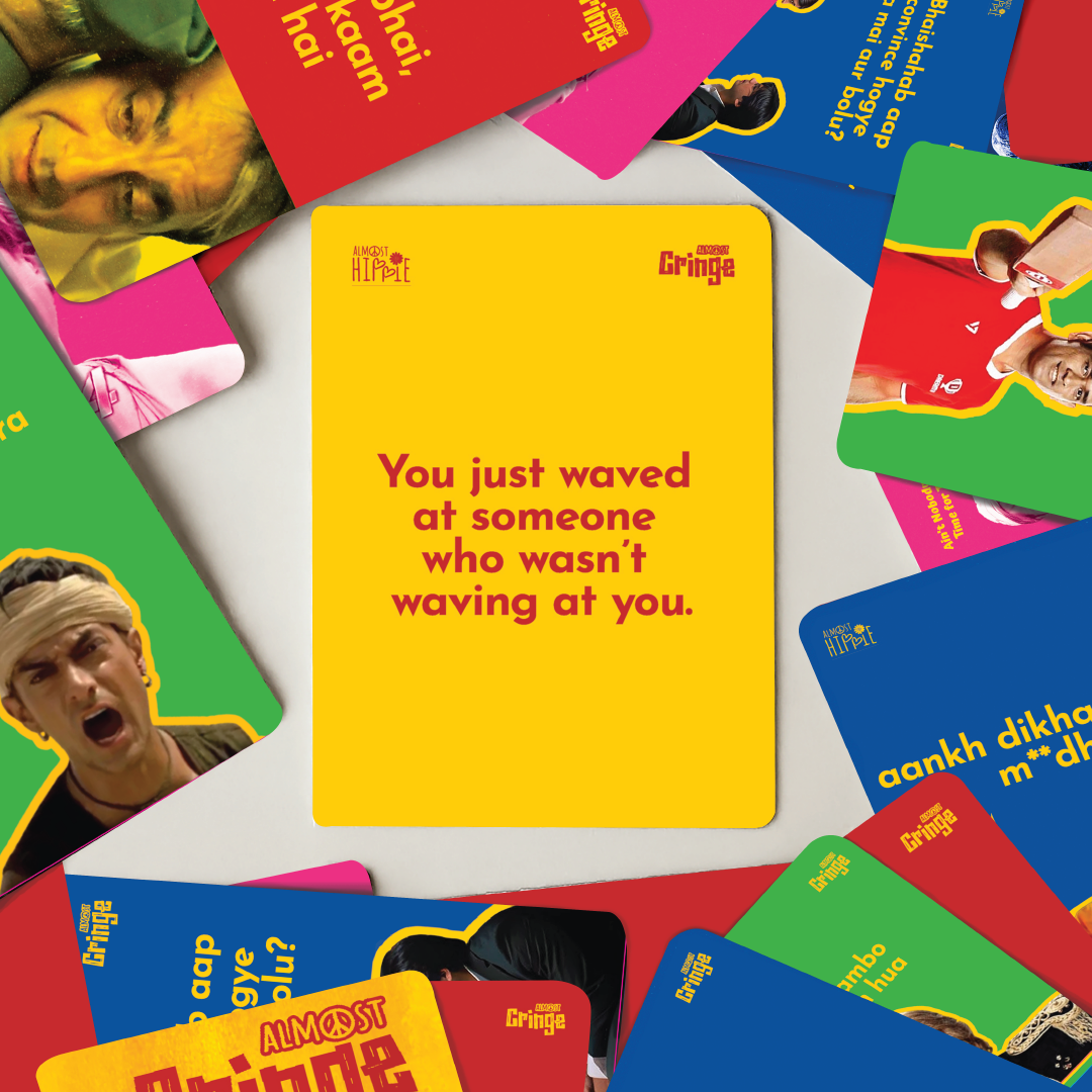 Almost Cringe gameplay example with prompt and response cards by Almost Hippie, funny party game for friends