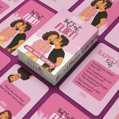 But First Flirt card game cards layout by Almost Hippie, playful conversation cards for couples and partners