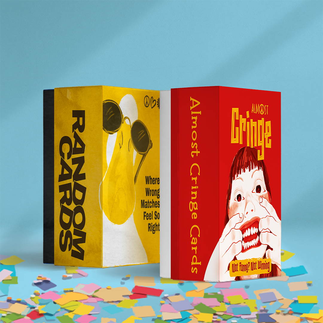 Ha Ha Hippie Box bundle with Random Cards and Almost Cringe displayed together, adult party games for groups and fun gatherings