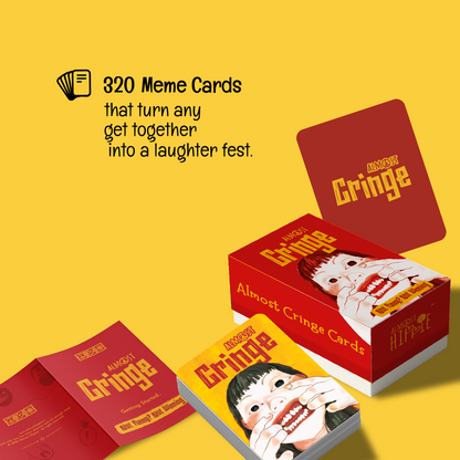 Party Starter Pack showing meme cards from Almost Cringe, hilarious party card game for adults and friends