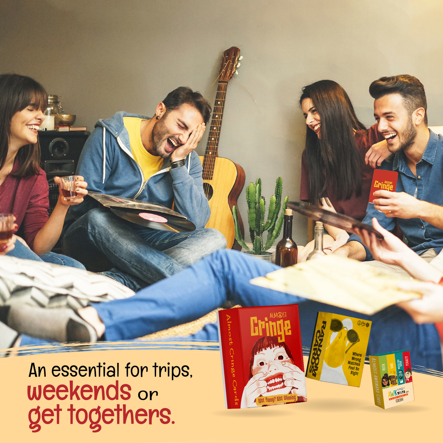 Party Starter Pack with friends enjoying party games together, best card games for get togethers, trips and weekend fun
