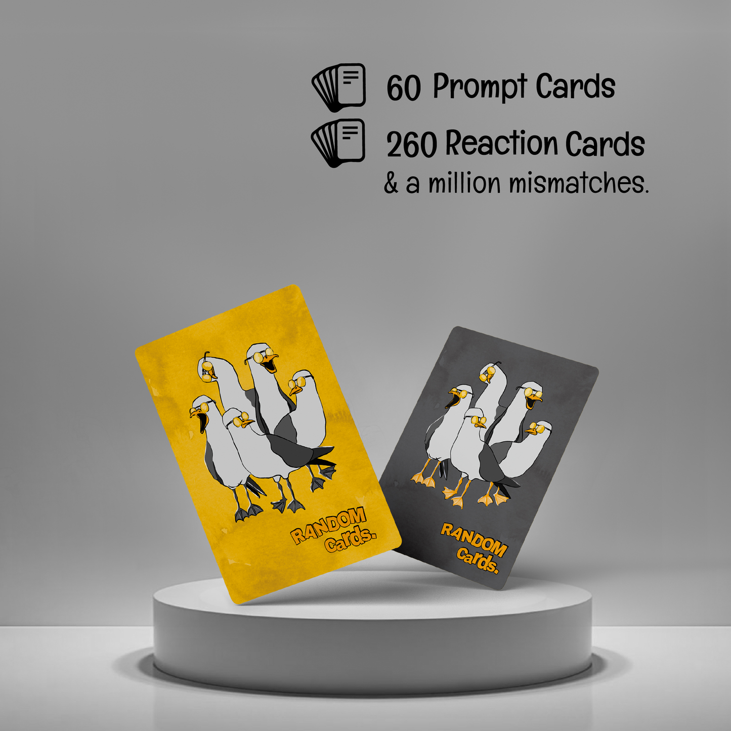 Party Starter Pack showing prompt and reaction cards from Random Cards, funny card games for game nights and gatherings