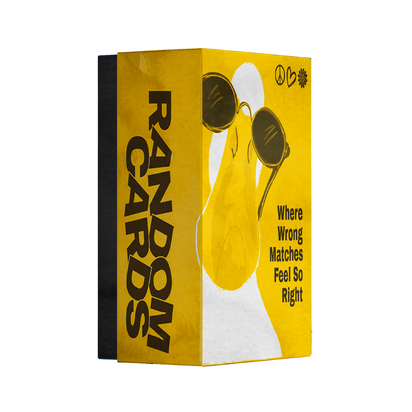 Almost Hippie Random Cards game box, quirky adult party card game for friends and couples, fun conversation starter for house parties