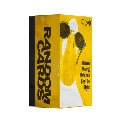 Almost Hippie Random Cards game box, quirky adult party card game for friends and couples, fun conversation starter for house parties