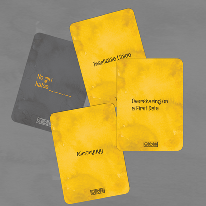 Almost Hippie Random Cards gameplay showing one prompt card matched with multiple response cards, fun adult party card game for friends and groups