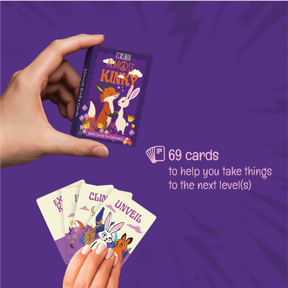 Sparks to Spanks bundle showing Almost Kinky cards with intimacy prompts, romantic couples game by Almost Hippie