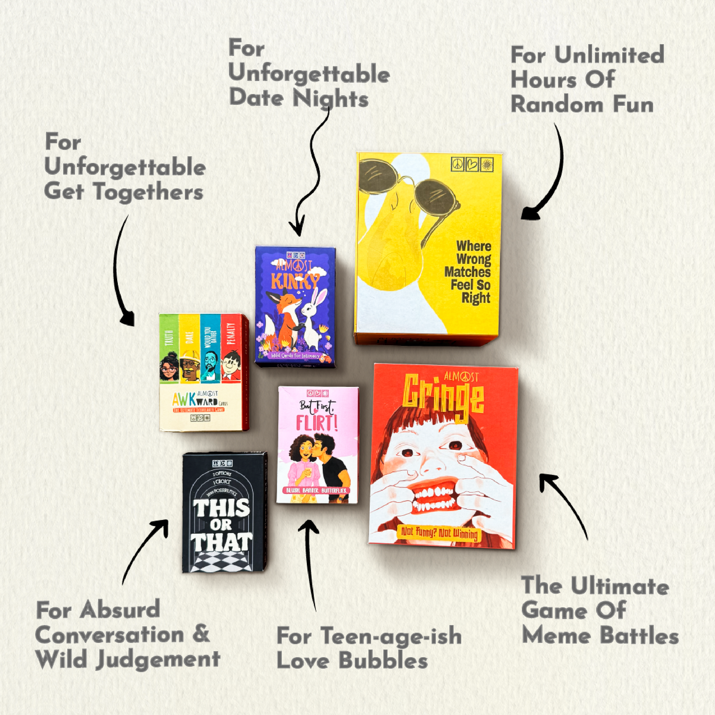 The Big Stash bundle overview with six games for parties, date nights, get togethers and weekend fun