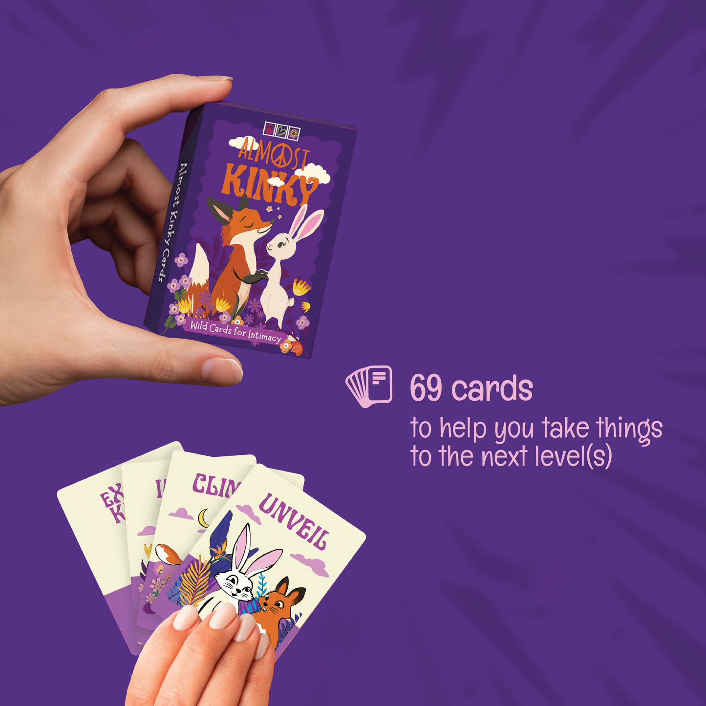 The Big Stash showing Almost Kinky cards, romantic couples game for intimacy, date nights and playful connection