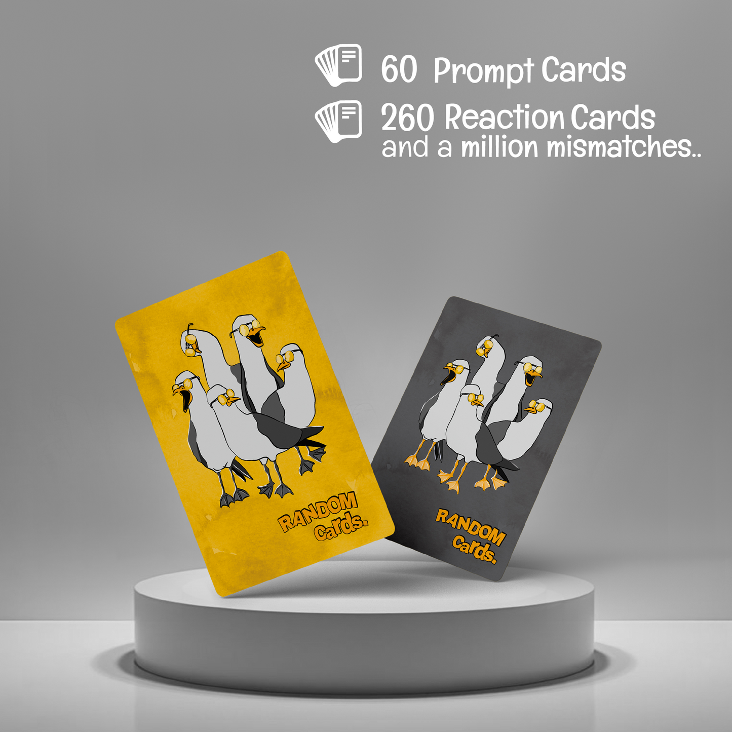 The Big Stash showing Random Cards prompt and reaction cards, hilarious card game for game nights and parties