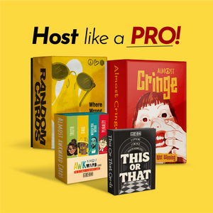 The Perfect Host Pack by Almost Hippie featuring Random Cards, Almost Cringe, Almost Awkward and This or That, best party card games for hosts, game nights and house parties