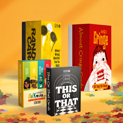 The Perfect Host Pack bundle with four fun card games displayed together, ultimate party game set for groups and gatherings
