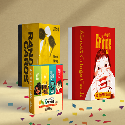 Party Starter Pack bundle with three funny card games displayed together, adult party games for groups and weekend gatherings